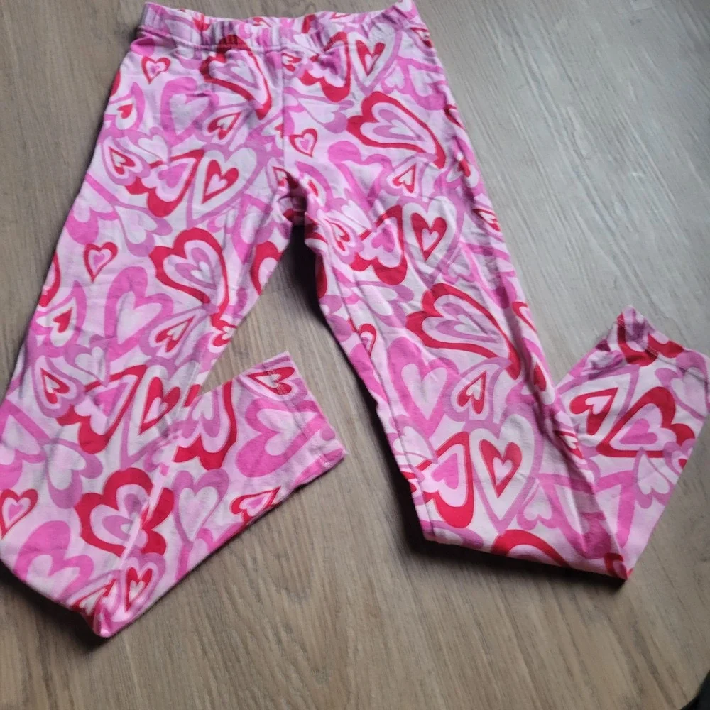 Wonder Nation Leggings Girls Size 7-8 Pink Red Heart Print Casual Valentines Day